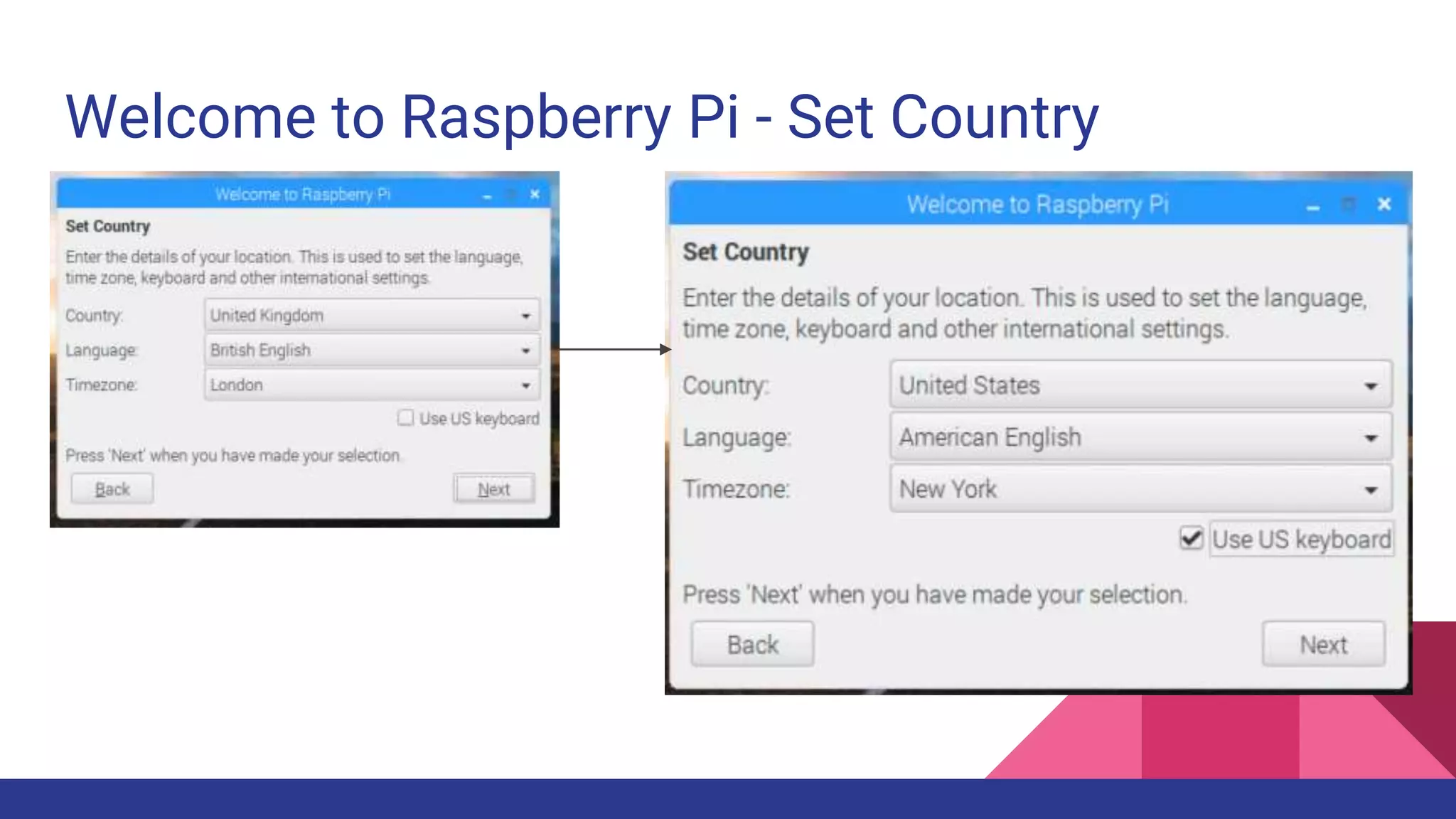 Welcome to Raspberry Pi - Set Country
 