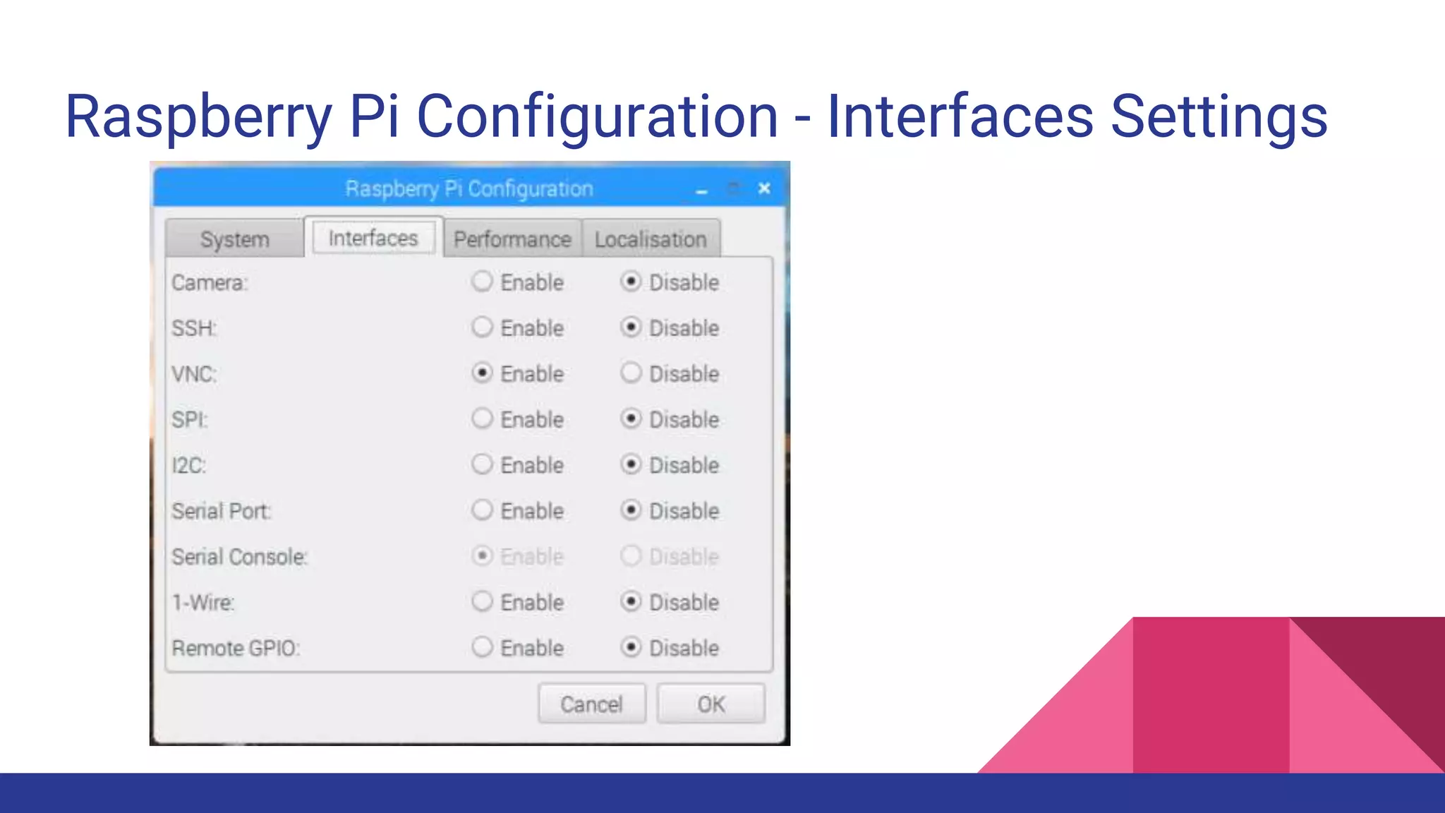 Raspberry Pi Configuration - Interfaces Settings
 
