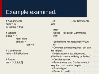 CoffeeScript: A beginner's presentation for beginners copy | PPT