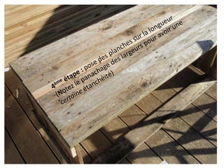 4ème étape : pose des planches sur la longueur (Notez le panachage des largeurs pour avoir une certaine étanchéité)