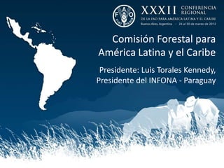 Comisión Forestal para
América Latina y el Caribe
 Presidente: Luis Torales Kennedy,
Presidente del INFONA - Paraguay
 