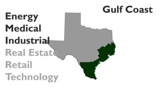 Gulf Coast
Energy
Medical
Industrial
Real Estate
Retail
Technology
 