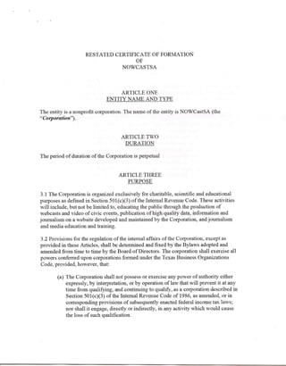 Certificate of Formation