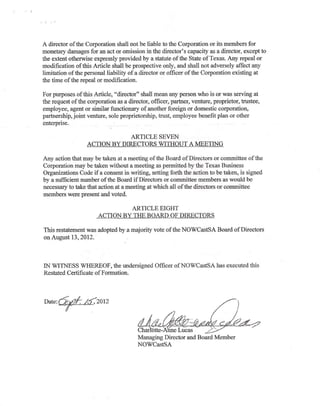 Certificate of Formation