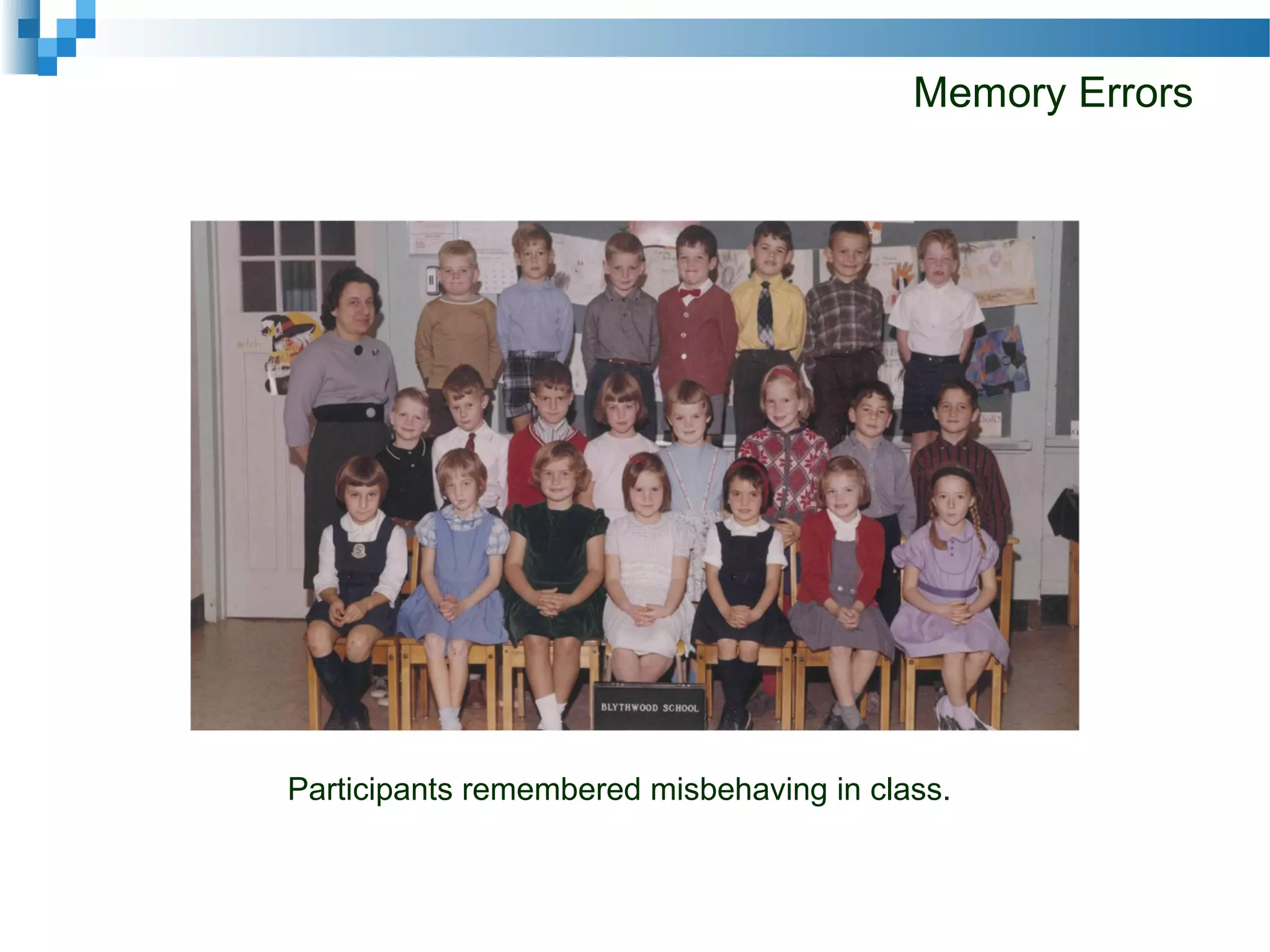 Memory Errors
Participants remembered misbehaving in class.
 