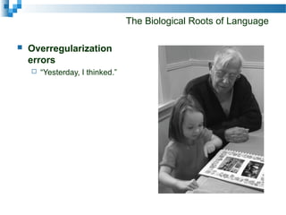 The Biological Roots of Language
 Overregularization
errors
 “Yesterday, I thinked.”
 
