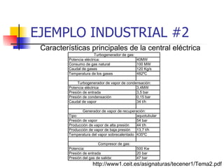 EJEMPLO INDUSTRIAL #2 Características principales de la central eléctrica   http://www1.ceit.es/asignaturas/tecener1/Tema2.pdf 