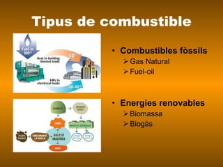 Tipus de combustible Combustibles fòssils Gas Natural Fuel-oil Energies renovables Biomassa Biogàs 