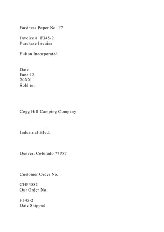 Cogg Hill Camping Equipment CompanyPractice SetFor Use w.docx