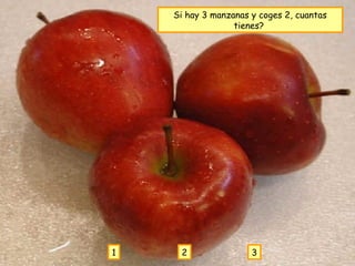 Si hay 3 manzanas y coges 2, cuantas tienes?  2 1 3 