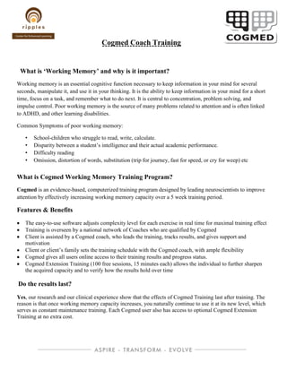Cogmed Coach Training (Working Memory Intervention) on 15th September ...