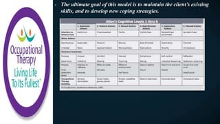 - The ultimate goal of this model is to maintain the client’s existing
skills, and to develop new coping strategies.
 