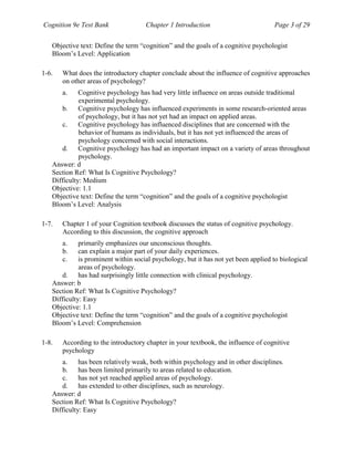 Cognition 9th Edition Matlin Test Bank Pdf