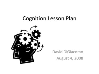 Cognition Lesson Plan David DiGiacomo August 4, 2008 