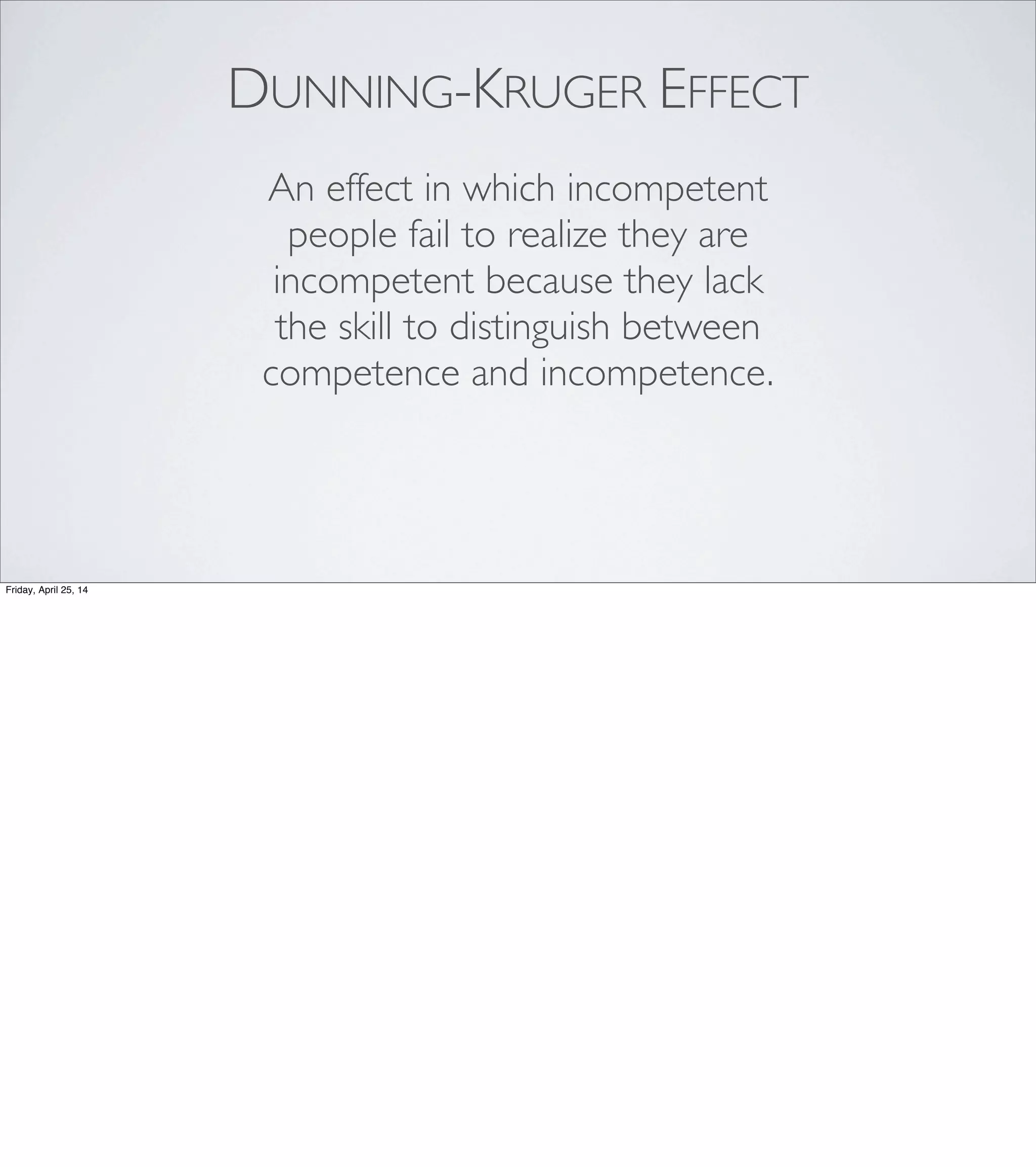 LOOKING FOR BIAS
Friday, April 25, 14
I don’t have a lot of general advice for how to look for bias, but
an obvious and necessary ﬁrst step is just to ask the question:
“how is this biased?”
Beyond that, I suggest that you learn about as many speciﬁc
cognitive biases as you can, so that your brain can do what it does,
which is to look for patterns and classify and make associations.
I think everyone should understand their own biases, because
only by knowing how you're biased can you then decide how to
correct for that bias in the decisions that you make.
If you’re not checking your work for bias, you can look right past a
great solution, and you'll never even know it was there.
 