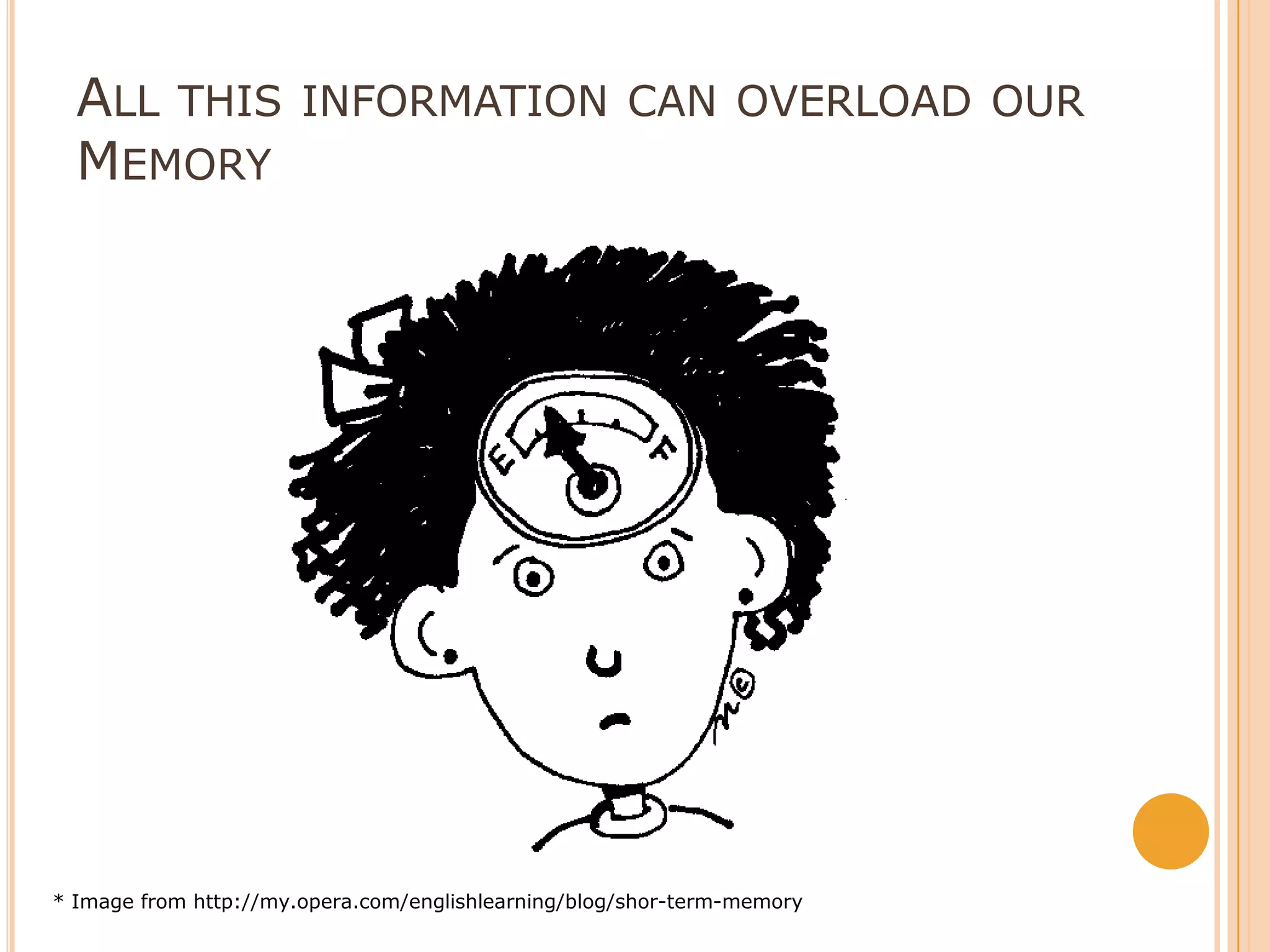 All this information can overload our Memory* Image from http://my.opera.com/englishlearning/blog/shor-term-memory