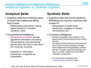 © 2013 IBM Corporation
Human Intelligence vs Machine Intelligence:
Analytical Cognition, vs. Synthetic Cognition
Analytica...