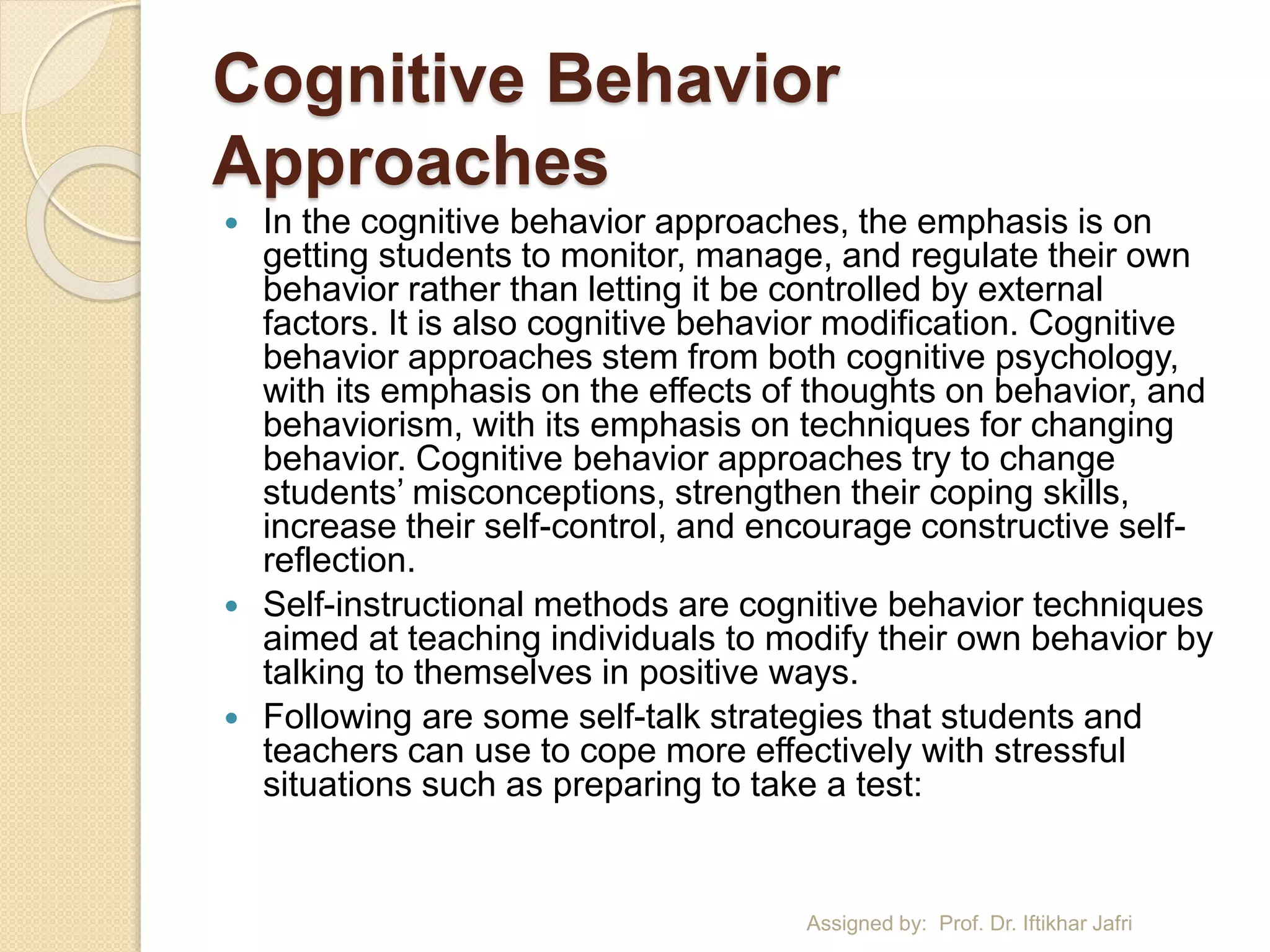 Cognitive behavior approach and self regulation | PPT