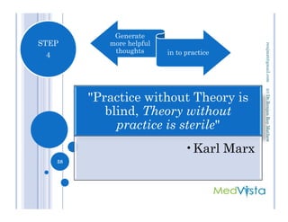 Generate
more helpful
thoughts in to practice
"Practice without Theory is
blind, Theory without
STEP
4
(c)Dr.RenjanRoyMathewrenjmat@gmail.com
blind, Theory without
practice is sterile"
•Karl Marx
38
(c)Dr.RenjanRoyMathew
 