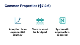 Common Properties (§7.2.6)
Adoption is an
exponential
journey
Chasms must
be bridged
Systematic
approach is
required
 