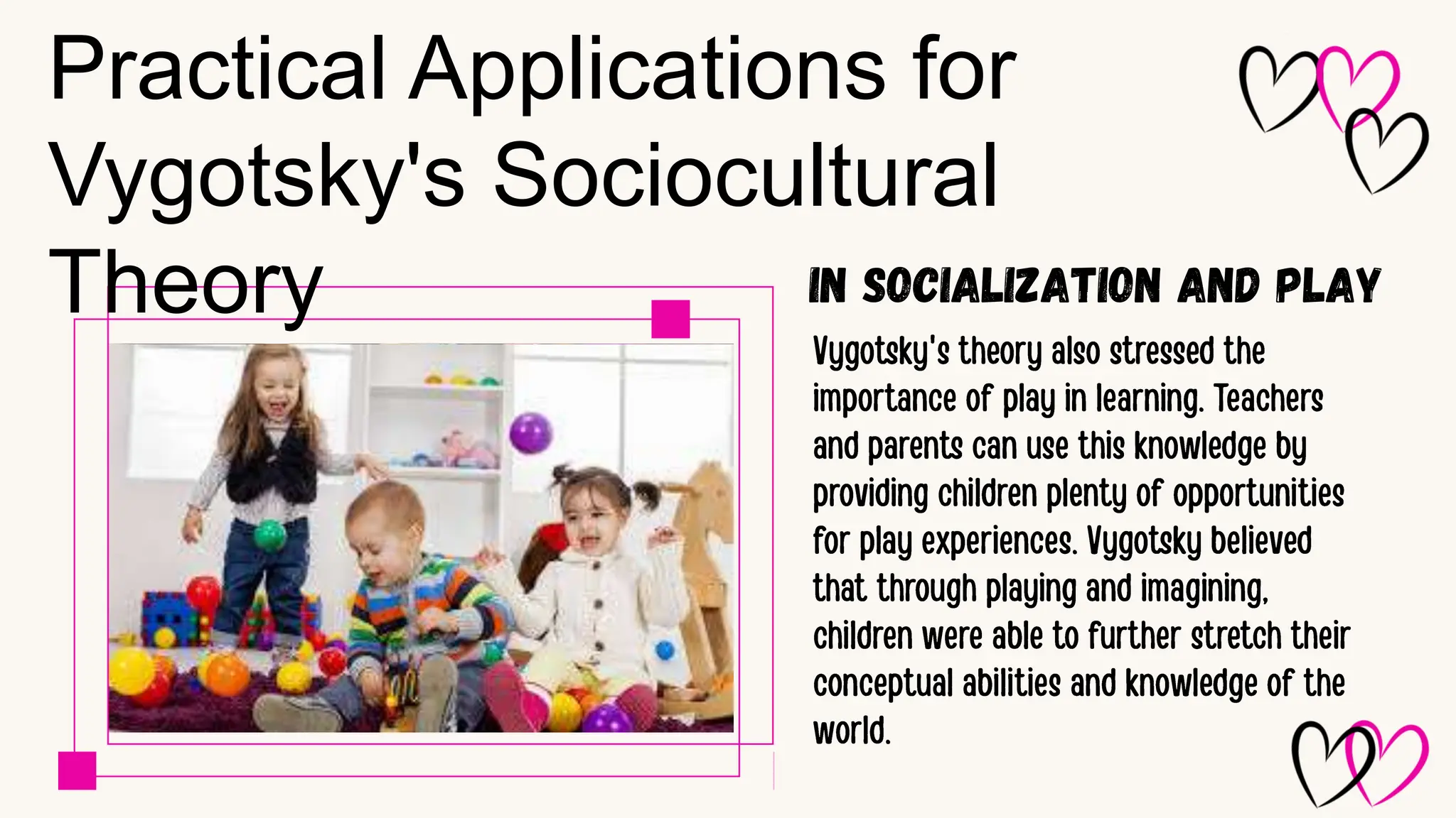 In Socialization and Play
Practical Applications for
Vygotsky's Sociocultural
Theory
 