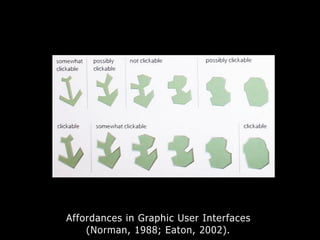 Affordances in Graphic User Interfaces
(Norman, 1988; Eaton, 2002).
 