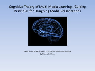 Cognitive Theory of Multi-Media Learning : Guiding
   Principles for Designing Media Presentations




         Based upon Research-Based Principles of Multimedia Learning
                            By Richard E. Mayer
 