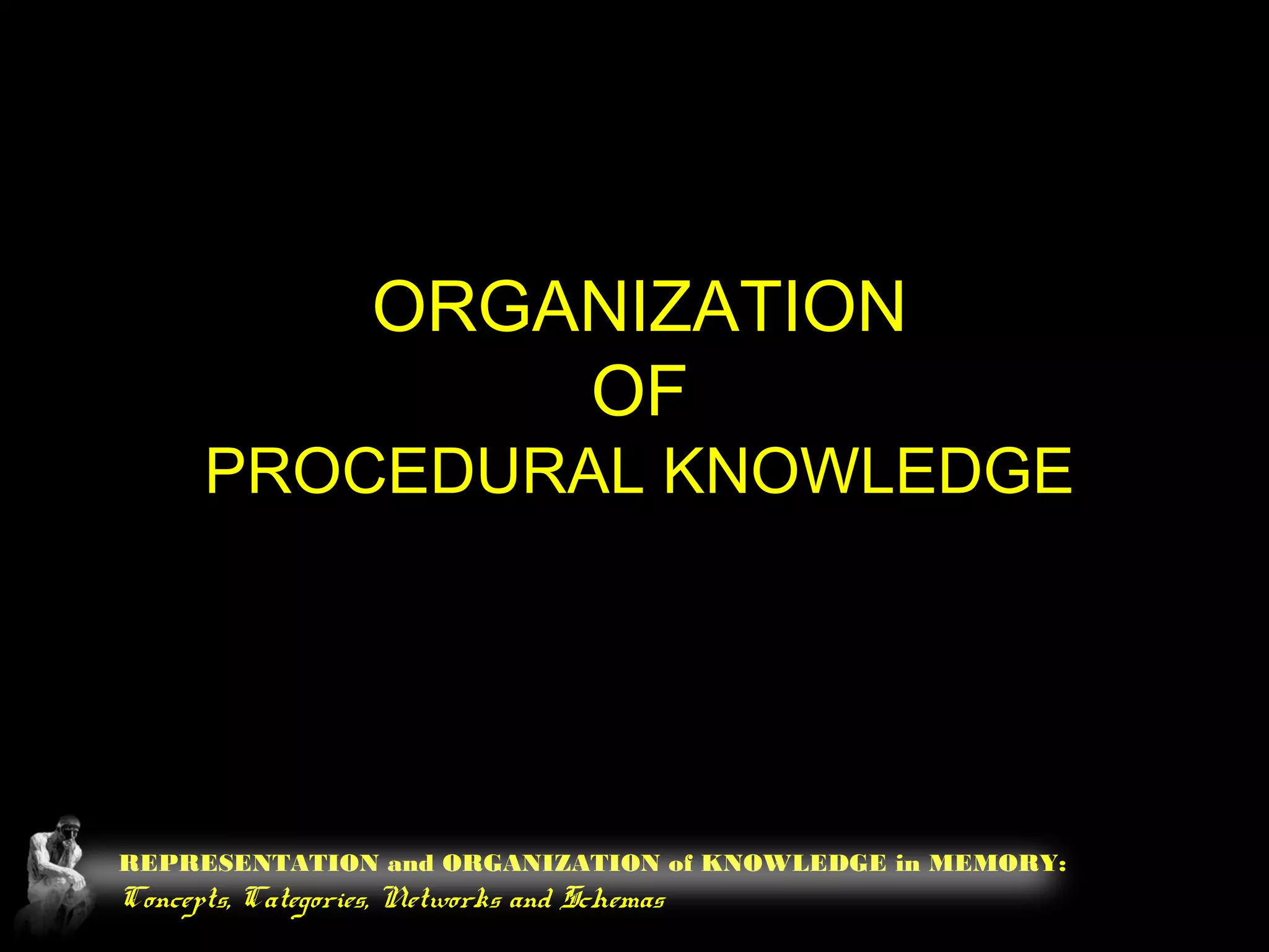 REPRESENTATION and ORGANIZATION of KNOWLEDGE in MEMORY:
Concepts, Categories, Networks and Schemas
ORGANIZATION
OF
PROCEDURAL KNOWLEDGE
 