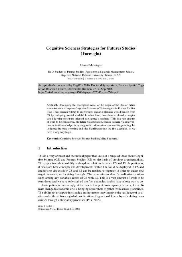 Cognitive Sciences Strategies for Futures Studies (Foresight)