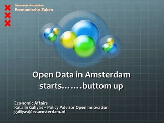 Open Data in Amsterdam starts…….buttom up Economic Affairs KatalinGallyas – Policy Advisor Open Innovation gallyas@ez.amsterdam.nl 