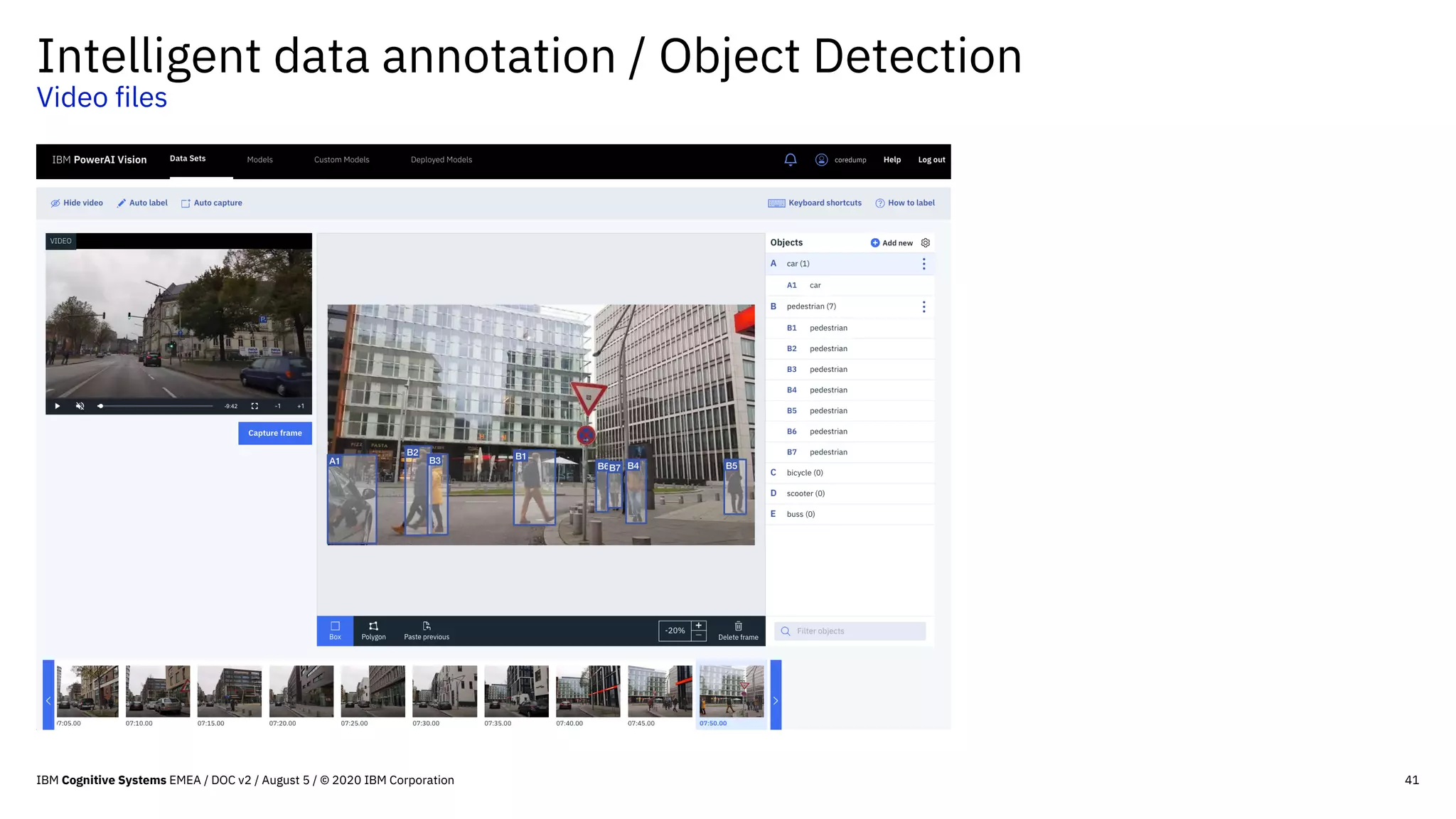 41
Intelligent data annotation / Object Detection
Video files
IBM Cognitive Systems EMEA / DOC v2 / August 5 / © 2020 IBM Corporation
 
