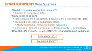 IS THIS SUFFICIENT? OPEN QUESTIONS
 What do these platforms / test measure?
 Depends on the tasks we define!
 Many thin...