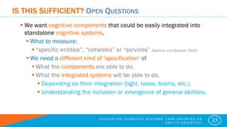 IS THIS SUFFICIENT? OPEN QUESTIONS
 We want cognitive components that could be easily integrated into
standalone cognitiv...