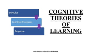 COGNITIVE
THEORIES
OF
LEARNING
Hina Jalal (PhD Scholar, GCUF) @AksEAina
 