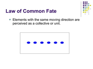 Law of Common Fate Elements with the same moving direction are perceived as a collective or unit.  