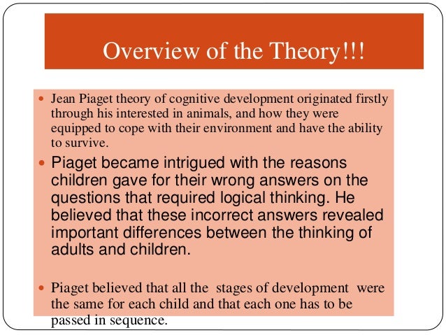 an analysis of the cognitive development theory by jean piaget Piaget’s stage theory of cognitive development is a description of cognitive development as four distinct stages in children: sensorimotor, preoperational, concrete, and formal. an analysis of the cognitive development theory by jean piaget Piaget’s stage theory of cognitive development is a description of cognitive development as four distinct stages in children: sensorimotor, preoperational, concrete, and formal.
