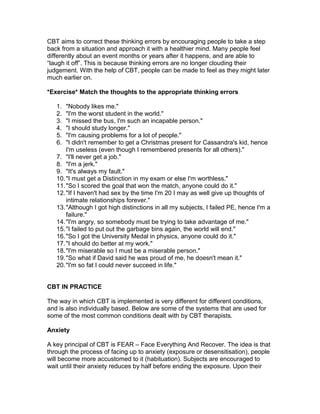 Cognitve Behavioural Therapy A basic overview written document  