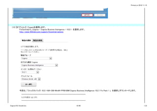 Printed on 2016/11/14
(12) 【オプション】　Fixpackを適用します。
FixCentralより、Cognos - Cognos Buisines Interigence - 10.2.1　を選択します。
http://www-933.ibm.com/support/fixcentral/options
今回は、「フィックスパック: 10.2.1-BA-CBI-Win64-FP001IBM Cognos Business Intelligence 10.2.1 Fix Pack 1 」　を選択しダウンロードします。
Cognos10.2.1Install.xlsx 10/86 1_CI
 