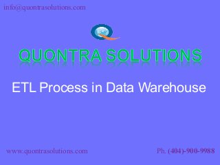 ETL Process in Data Warehouse
info@quontrasolutions.com
www.quontrasolutions.com Ph. (404)-900-9988
 