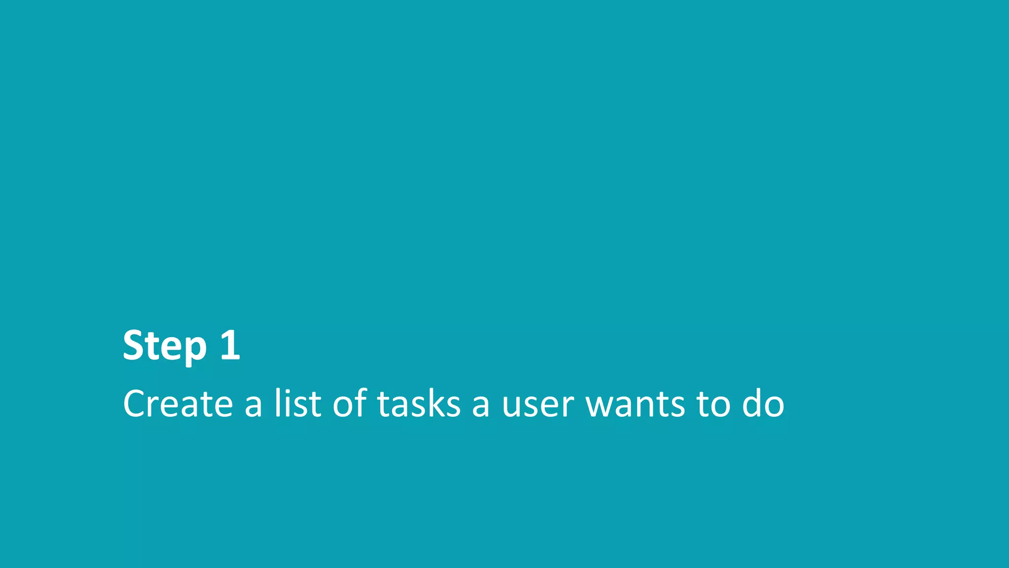 Step 1
Create a list of tasks a user wants to do
 