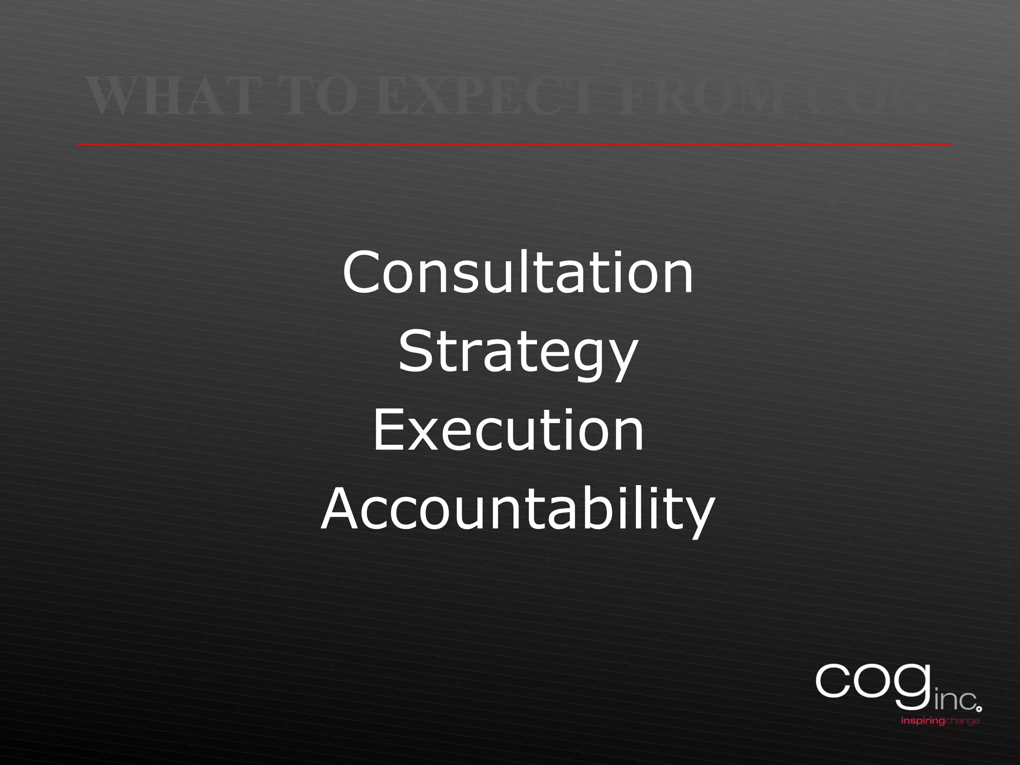 WHAT TO EXPECT FROM COG Consultation Strategy Execution  Accountability 