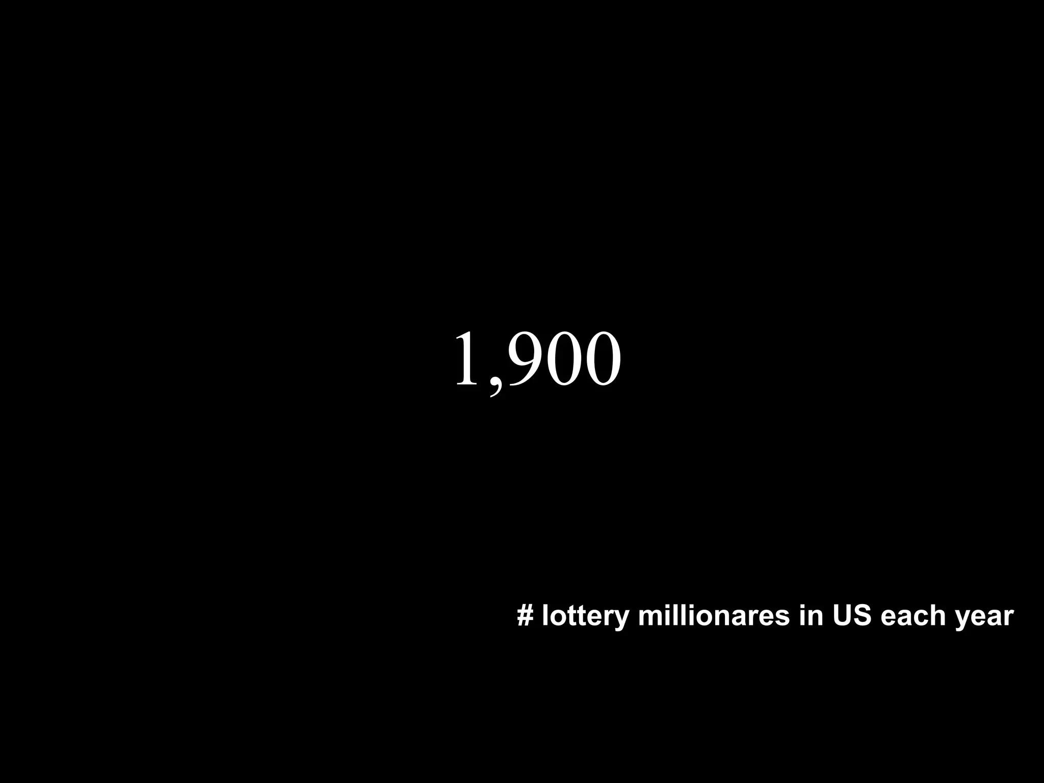 1,900
# lottery millionares in US each year
 