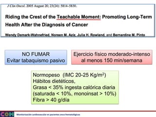 Monitorización cardiovascular en pacientes onco-hematológicos
Ejercicio físico moderado-intenso
al menos 150 min/semana
No...