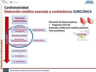 Monitorización cardiovascular en pacientes onco-hematológicos
Alteraciones de
deformación miocárdica
Disfunción diastólica...