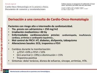 Monitorización cardiovascular en pacientes onco-hematológicos
Derivación a una consulta de Cardio-Onco-Hematología
Pacient...