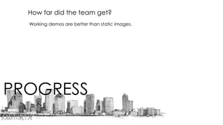 PROGRESS
How far did the team get?
Working demos are better than static images.