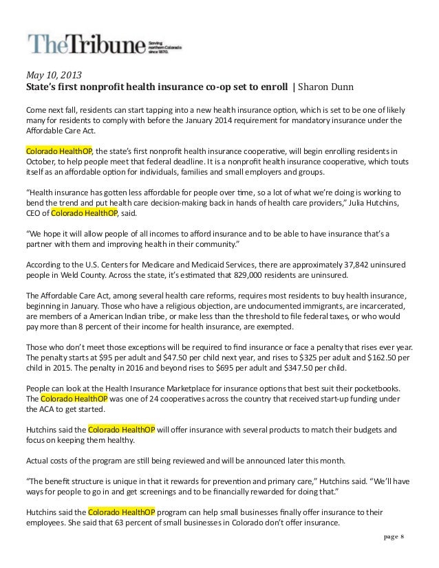 Colorado HealthOP 2013 Clipbook Colorado HealthOP 2013 Clipbook