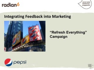 Integrating Feedback into Marketing


                        Monitored thousands
                        of conversations...