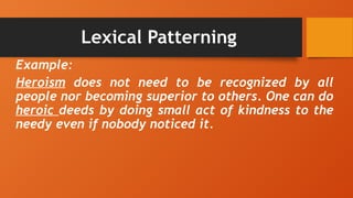 Lexical Patterning Examples Reading and Writing- Coherence and Cohesion | PPTX