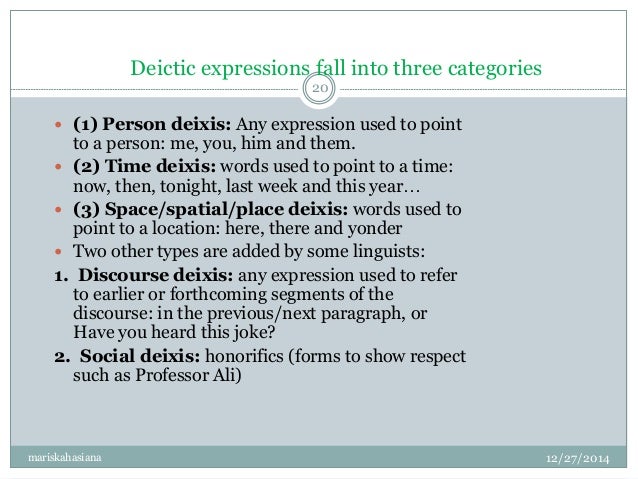 Coherence, cohesion and deixis